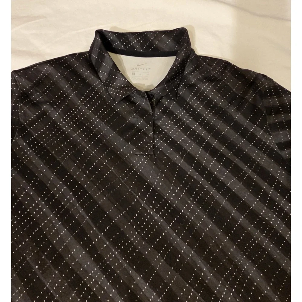 Nike Dri-FIT Golf Polo Shirt Men's XL Black Gray Plaid Check Performance...
